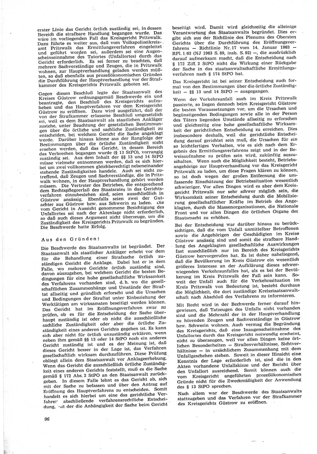 Neue Justiz (NJ), Zeitschrift für Recht und Rechtswissenschaft [Deutsche Demokratische Republik (DDR)], 18. Jahrgang 1964, Seite 96 (NJ DDR 1964, S. 96)