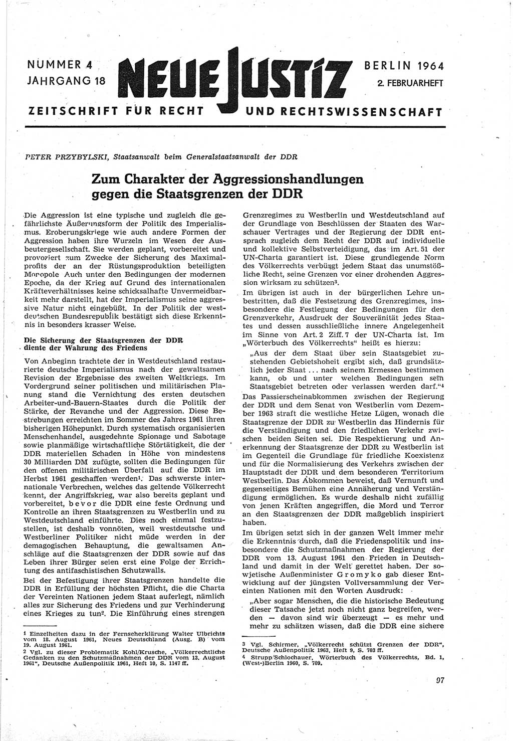 Neue Justiz (NJ), Zeitschrift für Recht und Rechtswissenschaft [Deutsche Demokratische Republik (DDR)], 18. Jahrgang 1964, Seite 97 (NJ DDR 1964, S. 97)