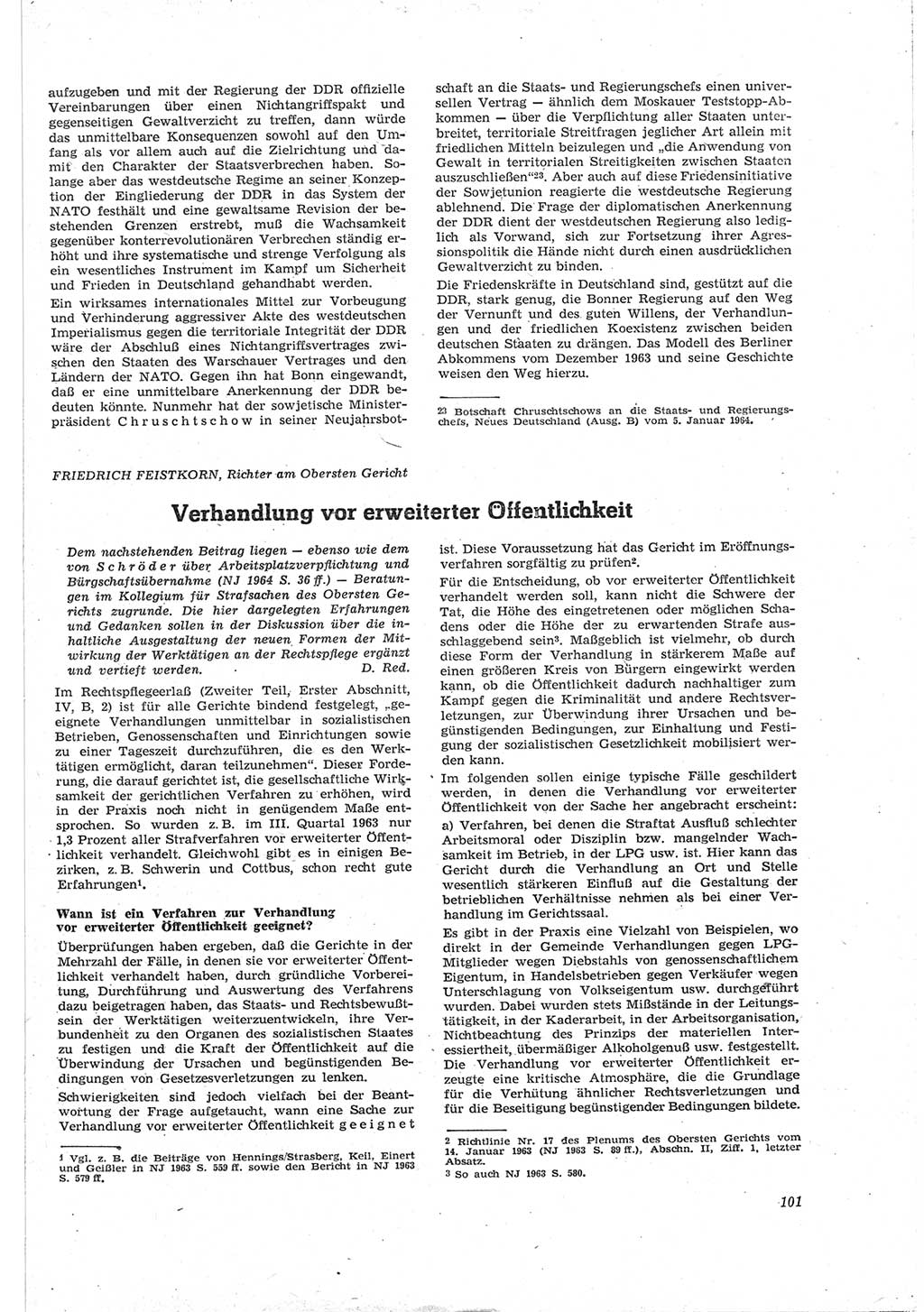 Neue Justiz (NJ), Zeitschrift für Recht und Rechtswissenschaft [Deutsche Demokratische Republik (DDR)], 18. Jahrgang 1964, Seite 101 (NJ DDR 1964, S. 101)