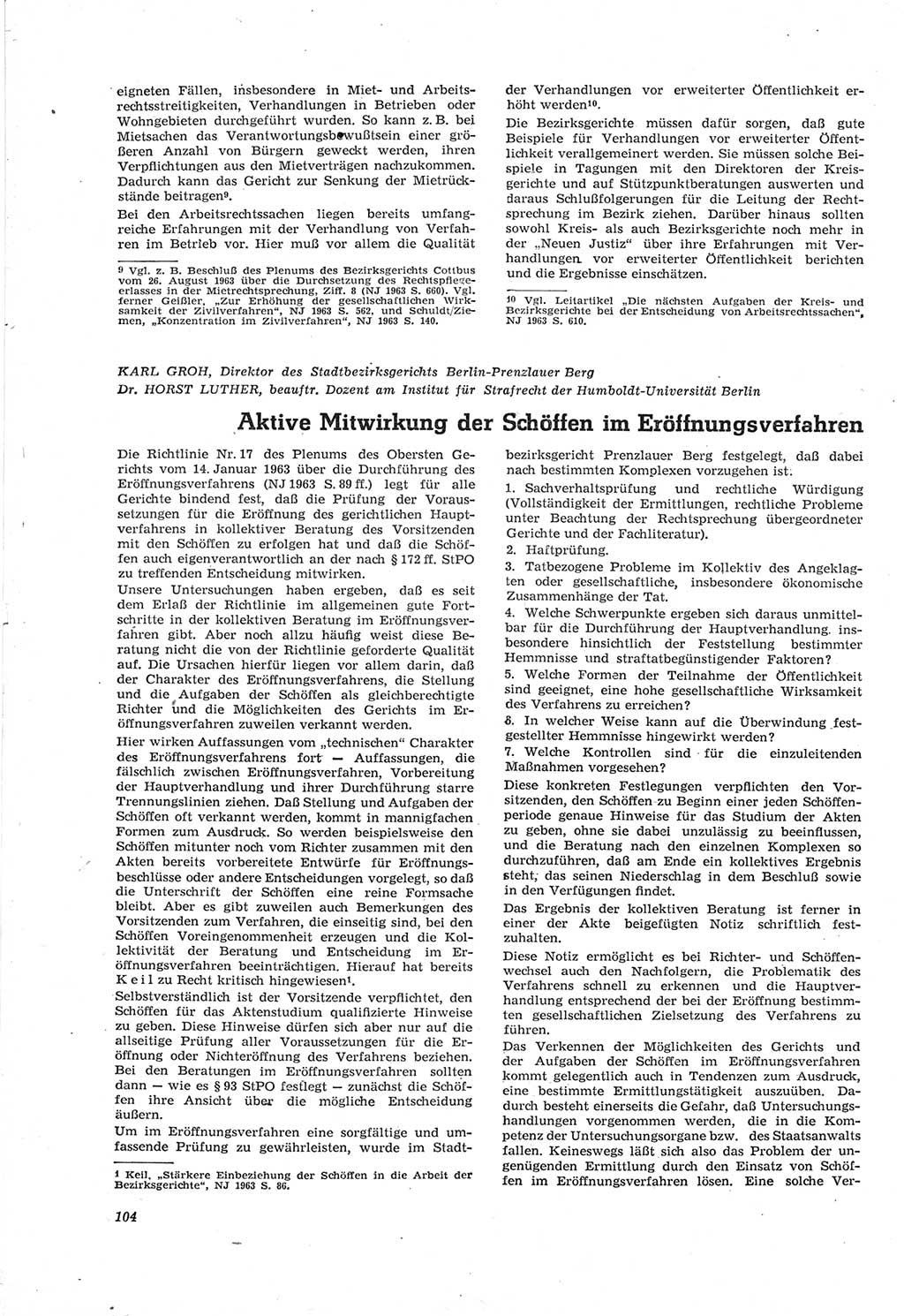 Neue Justiz (NJ), Zeitschrift für Recht und Rechtswissenschaft [Deutsche Demokratische Republik (DDR)], 18. Jahrgang 1964, Seite 104 (NJ DDR 1964, S. 104)