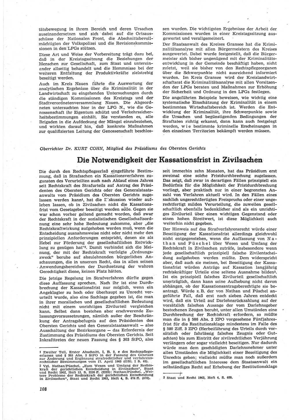 Neue Justiz (NJ), Zeitschrift für Recht und Rechtswissenschaft [Deutsche Demokratische Republik (DDR)], 18. Jahrgang 1964, Seite 108 (NJ DDR 1964, S. 108)