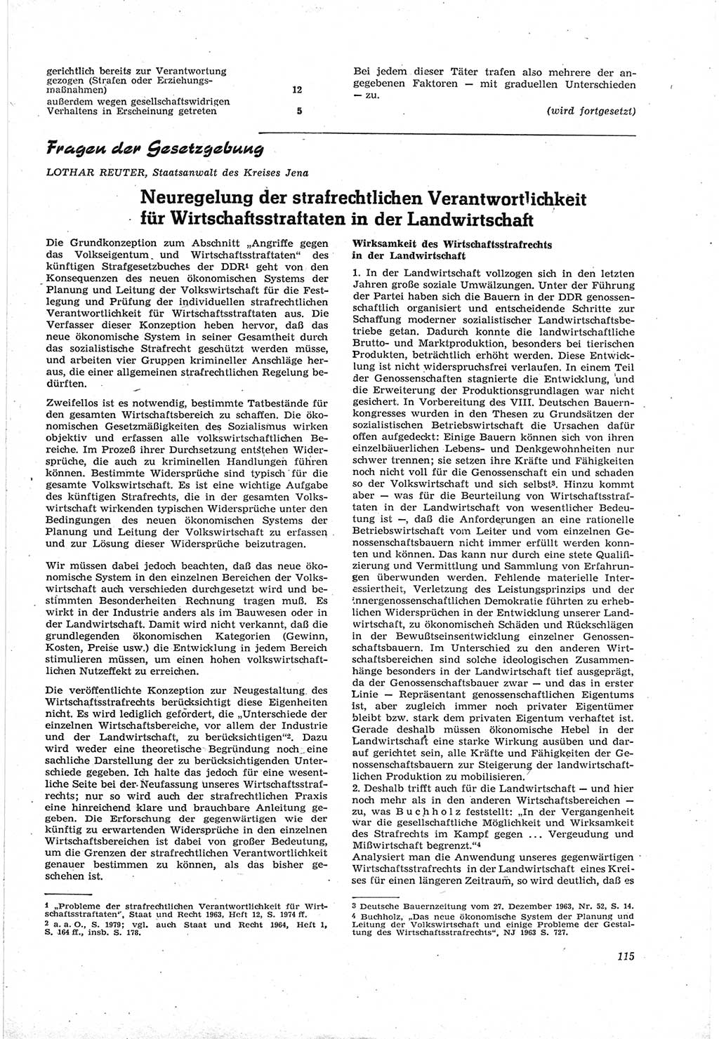 Neue Justiz (NJ), Zeitschrift für Recht und Rechtswissenschaft [Deutsche Demokratische Republik (DDR)], 18. Jahrgang 1964, Seite 115 (NJ DDR 1964, S. 115)