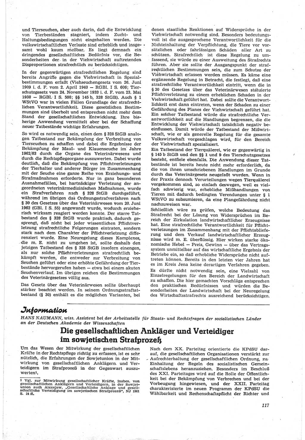 Neue Justiz (NJ), Zeitschrift für Recht und Rechtswissenschaft [Deutsche Demokratische Republik (DDR)], 18. Jahrgang 1964, Seite 117 (NJ DDR 1964, S. 117)