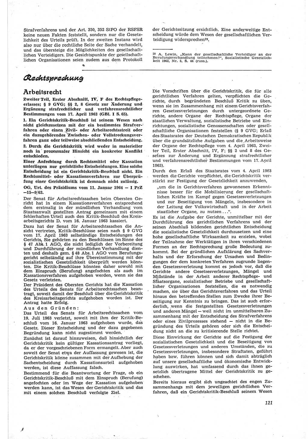 Neue Justiz (NJ), Zeitschrift für Recht und Rechtswissenschaft [Deutsche Demokratische Republik (DDR)], 18. Jahrgang 1964, Seite 121 (NJ DDR 1964, S. 121)