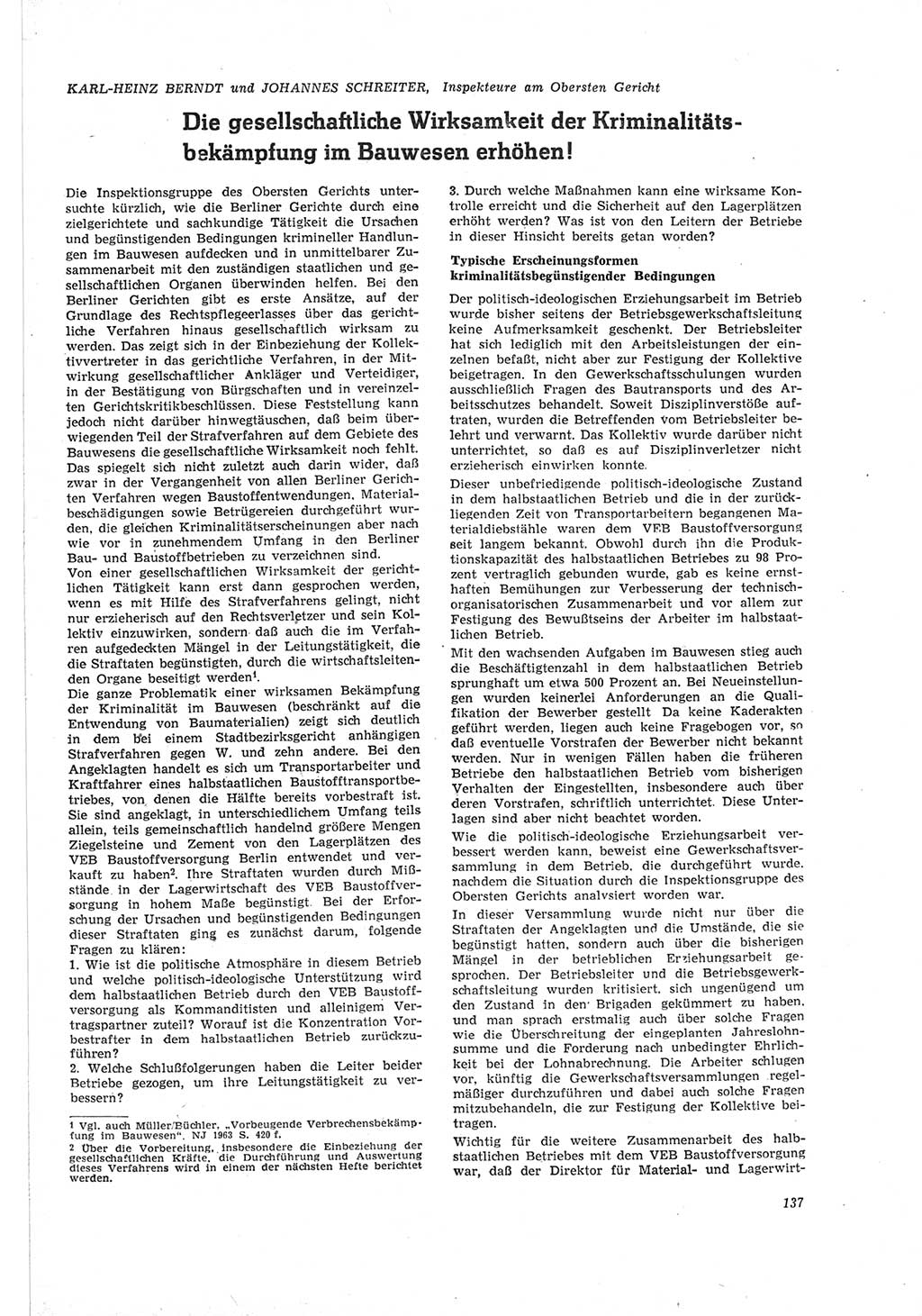 Neue Justiz (NJ), Zeitschrift für Recht und Rechtswissenschaft [Deutsche Demokratische Republik (DDR)], 18. Jahrgang 1964, Seite 137 (NJ DDR 1964, S. 137)