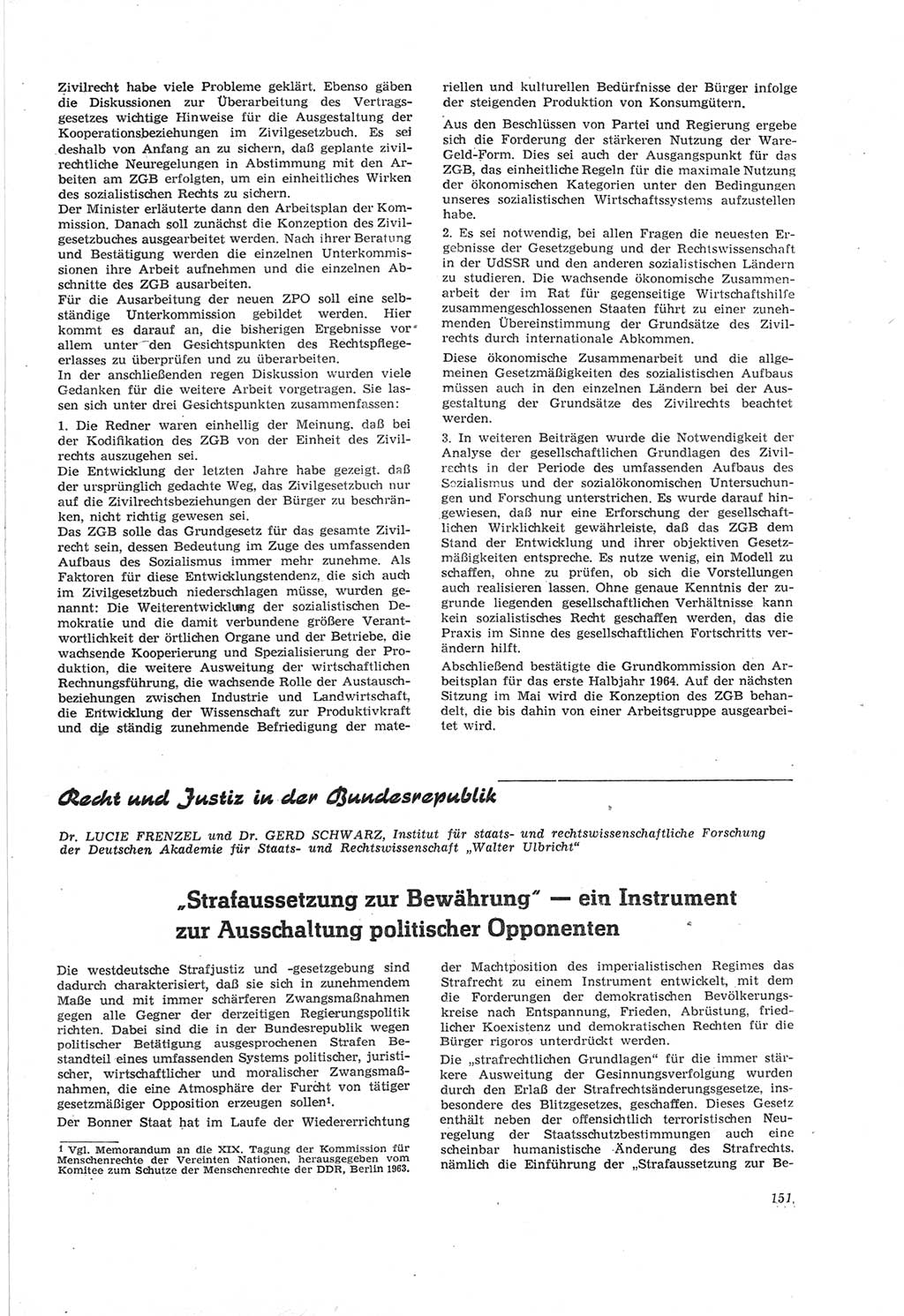 Neue Justiz (NJ), Zeitschrift für Recht und Rechtswissenschaft [Deutsche Demokratische Republik (DDR)], 18. Jahrgang 1964, Seite 151 (NJ DDR 1964, S. 151)