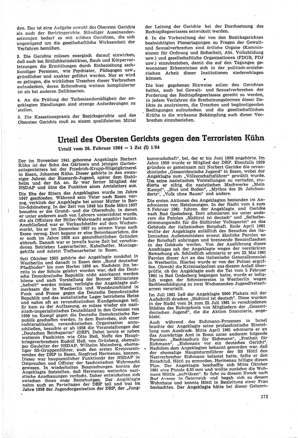 Neue Justiz (NJ), Zeitschrift für Recht und Rechtswissenschaft [Deutsche Demokratische Republik (DDR)], 18. Jahrgang 1964, Seite 175 (NJ DDR 1964, S. 175)