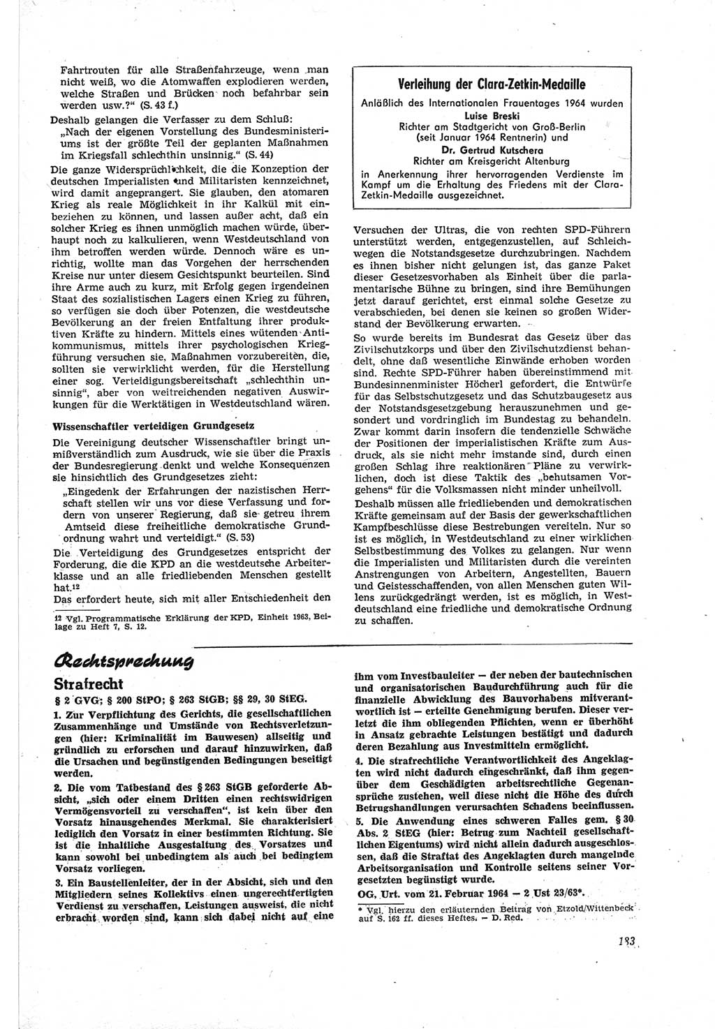 Neue Justiz (NJ), Zeitschrift für Recht und Rechtswissenschaft [Deutsche Demokratische Republik (DDR)], 18. Jahrgang 1964, Seite 183 (NJ DDR 1964, S. 183)