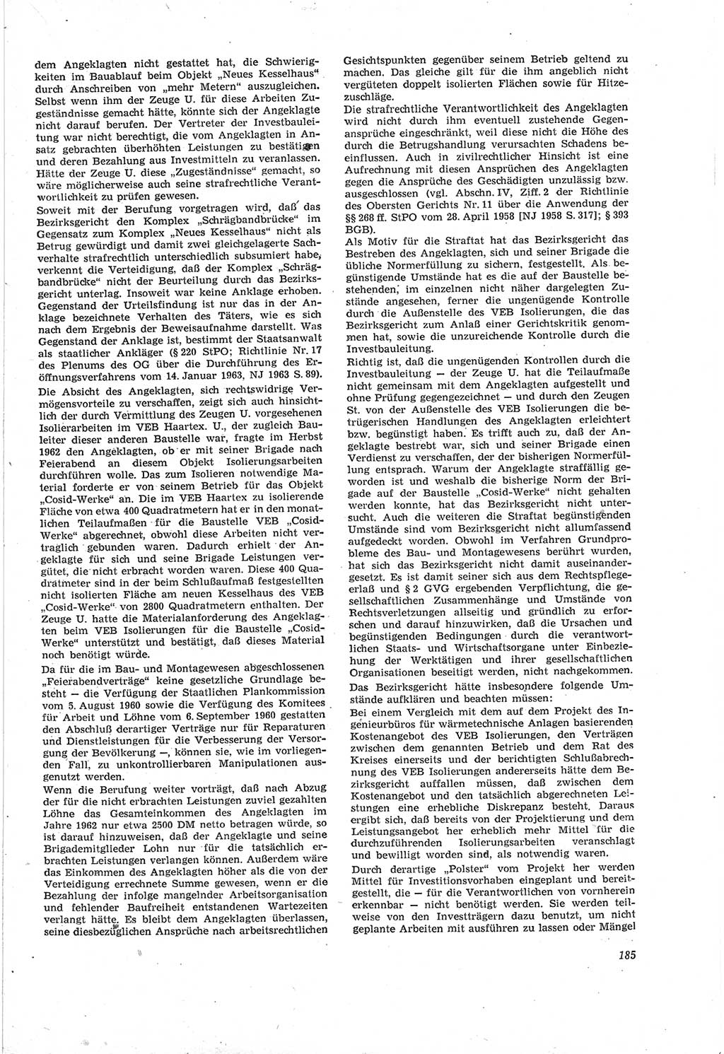 Neue Justiz (NJ), Zeitschrift für Recht und Rechtswissenschaft [Deutsche Demokratische Republik (DDR)], 18. Jahrgang 1964, Seite 185 (NJ DDR 1964, S. 185)