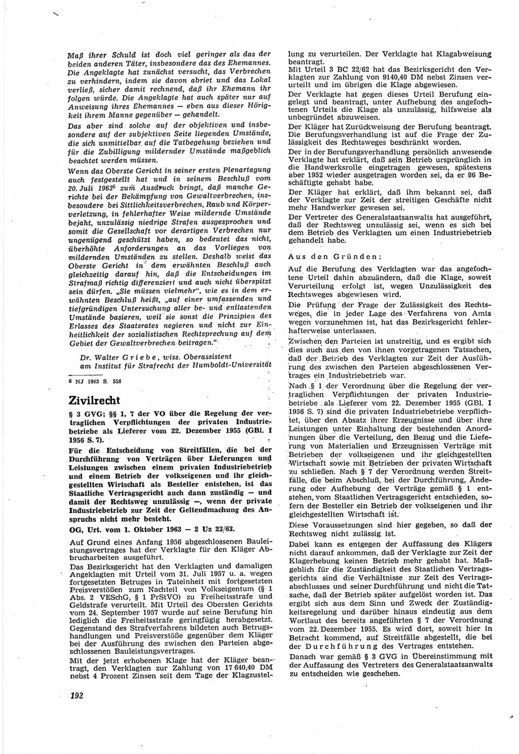 Neue Justiz (NJ), Zeitschrift für Recht und Rechtswissenschaft [Deutsche Demokratische Republik (DDR)], 18. Jahrgang 1964, Seite 192 (NJ DDR 1964, S. 192)