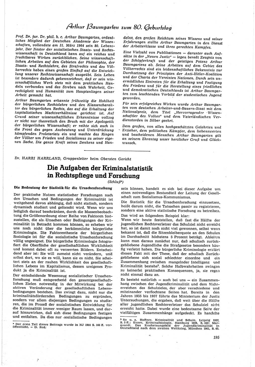 Neue Justiz (NJ), Zeitschrift für Recht und Rechtswissenschaft [Deutsche Demokratische Republik (DDR)], 18. Jahrgang 1964, Seite 195 (NJ DDR 1964, S. 195)