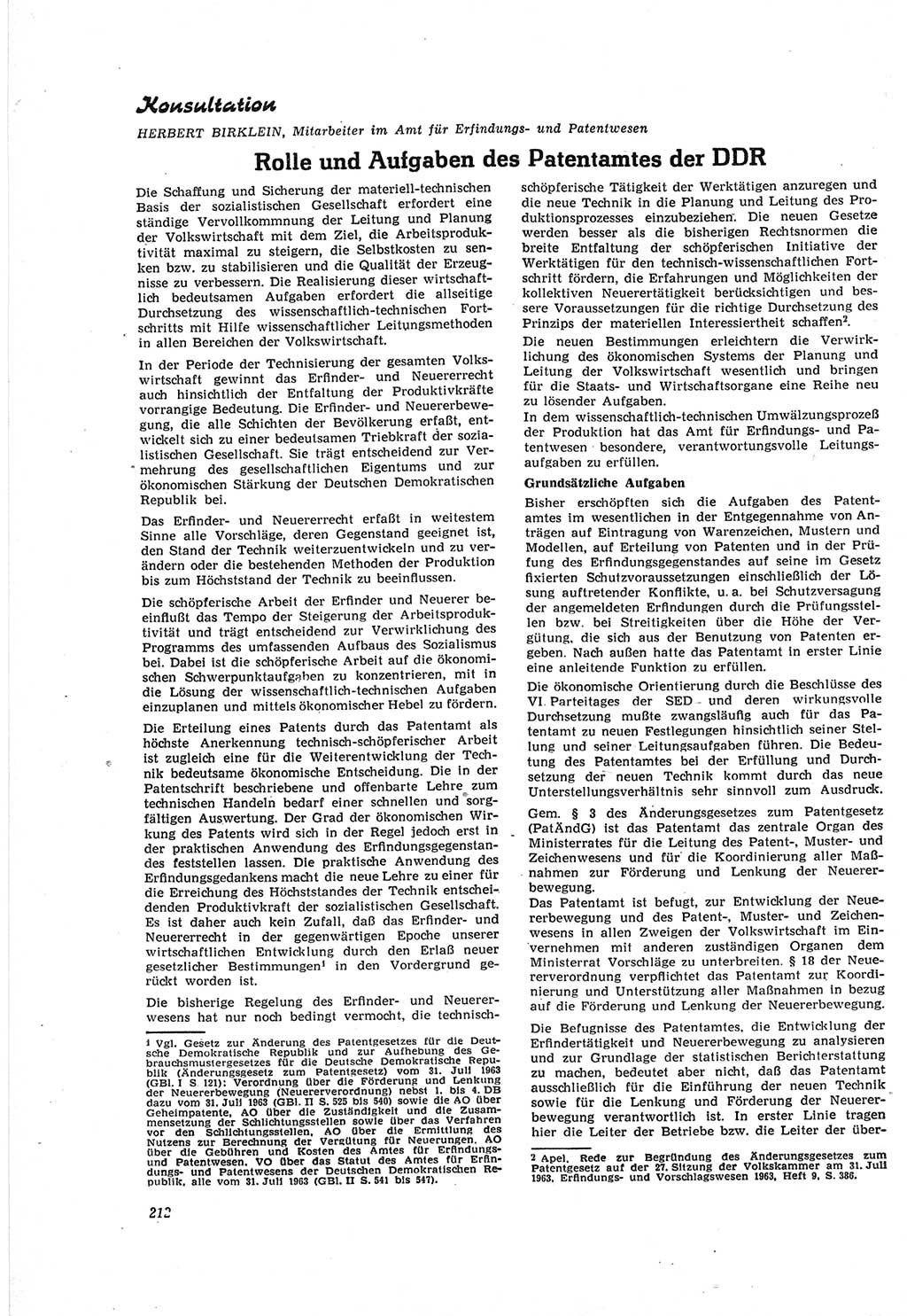 Neue Justiz (NJ), Zeitschrift für Recht und Rechtswissenschaft [Deutsche Demokratische Republik (DDR)], 18. Jahrgang 1964, Seite 212 (NJ DDR 1964, S. 212)