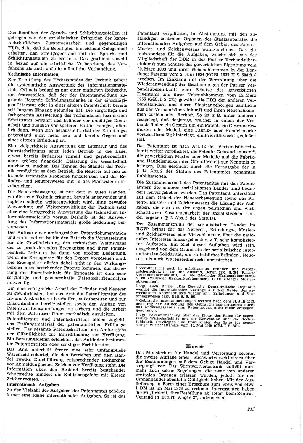 Neue Justiz (NJ), Zeitschrift für Recht und Rechtswissenschaft [Deutsche Demokratische Republik (DDR)], 18. Jahrgang 1964, Seite 215 (NJ DDR 1964, S. 215)