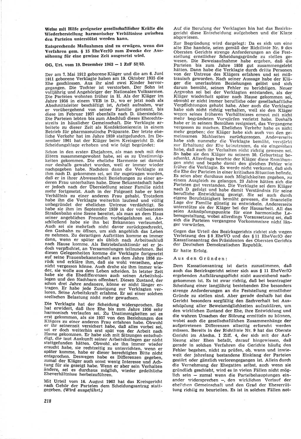 Neue Justiz (NJ), Zeitschrift für Recht und Rechtswissenschaft [Deutsche Demokratische Republik (DDR)], 18. Jahrgang 1964, Seite 218 (NJ DDR 1964, S. 218)