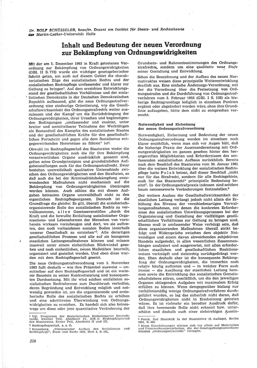 Neue Justiz (NJ), Zeitschrift für Recht und Rechtswissenschaft [Deutsche Demokratische Republik (DDR)], 18. Jahrgang 1964, Seite 226 (NJ DDR 1964, S. 226)