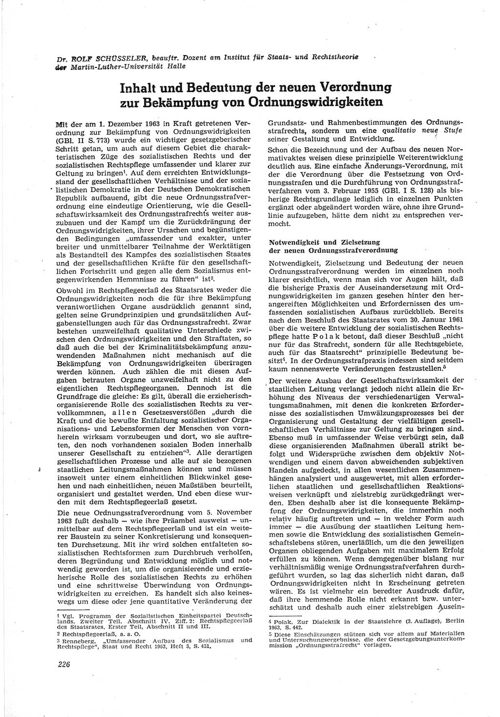 Neue Justiz (NJ), Zeitschrift für Recht und Rechtswissenschaft [Deutsche Demokratische Republik (DDR)], 18. Jahrgang 1964, Seite 226 (NJ DDR 1964, S. 226)