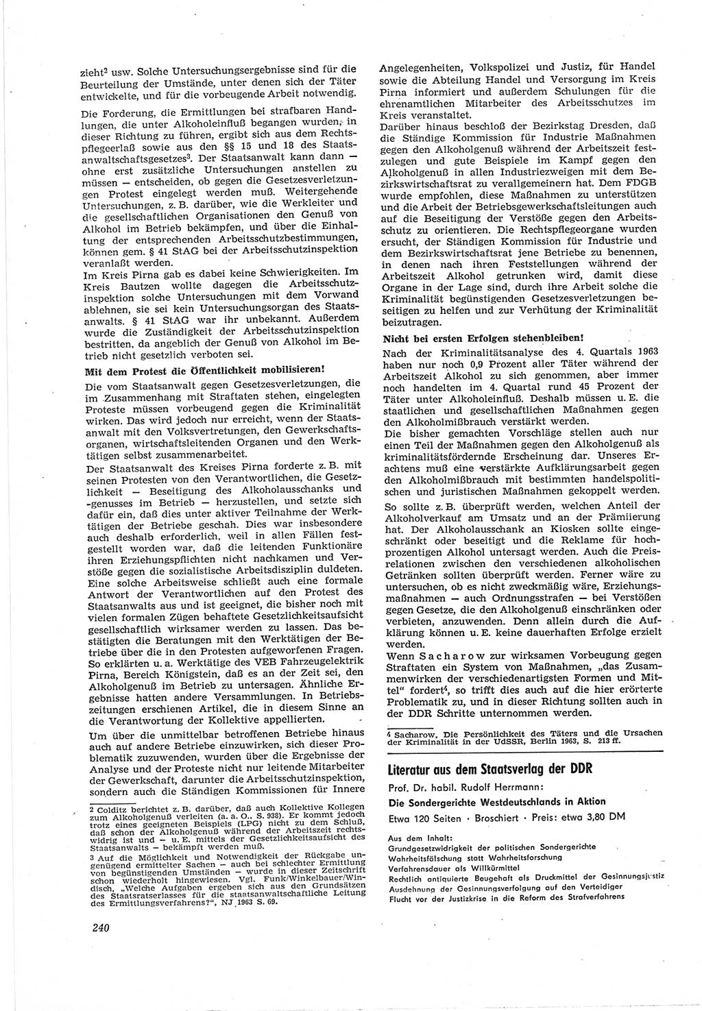 Neue Justiz (NJ), Zeitschrift für Recht und Rechtswissenschaft [Deutsche Demokratische Republik (DDR)], 18. Jahrgang 1964, Seite 240 (NJ DDR 1964, S. 240)