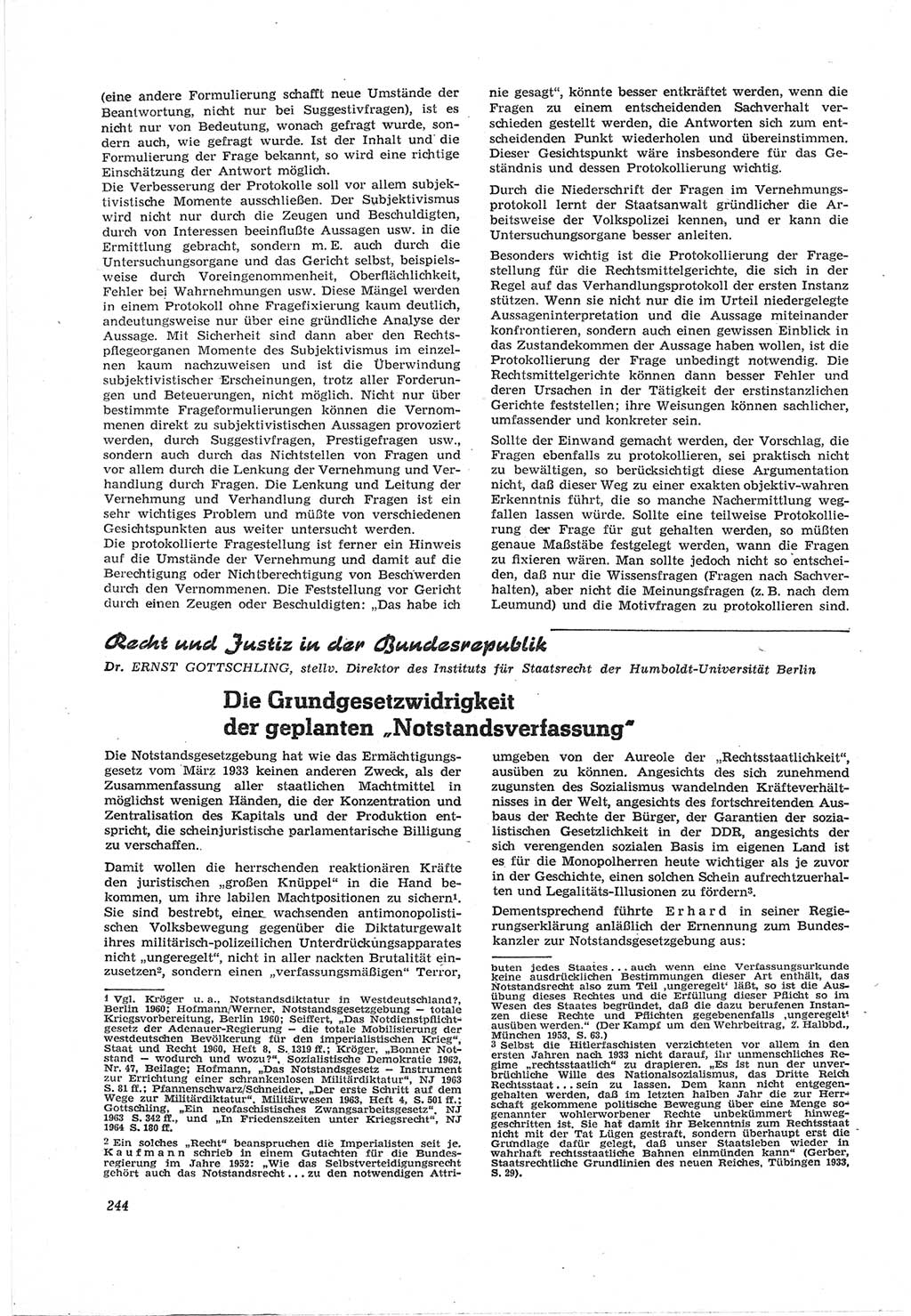 Neue Justiz (NJ), Zeitschrift für Recht und Rechtswissenschaft [Deutsche Demokratische Republik (DDR)], 18. Jahrgang 1964, Seite 244 (NJ DDR 1964, S. 244)
