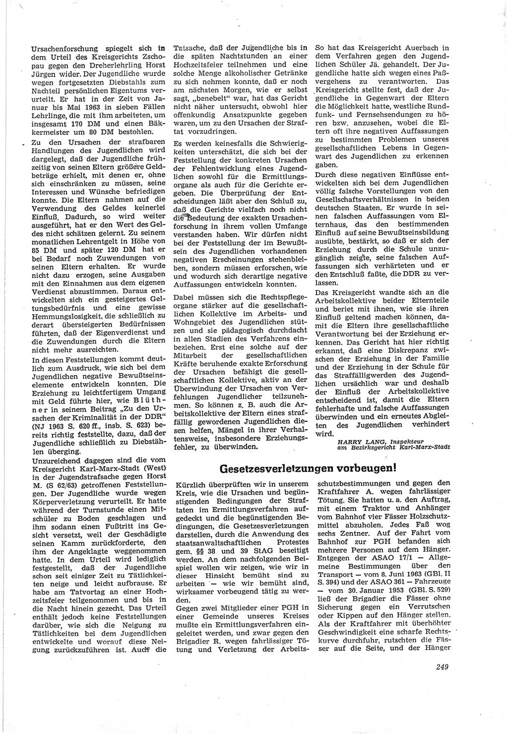 Neue Justiz (NJ), Zeitschrift für Recht und Rechtswissenschaft [Deutsche Demokratische Republik (DDR)], 18. Jahrgang 1964, Seite 249 (NJ DDR 1964, S. 249)