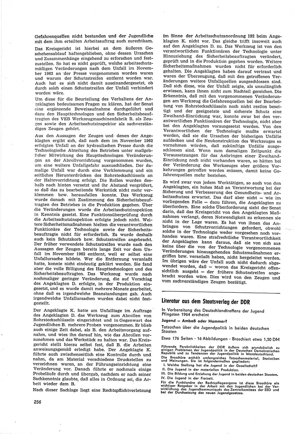 Neue Justiz (NJ), Zeitschrift für Recht und Rechtswissenschaft [Deutsche Demokratische Republik (DDR)], 18. Jahrgang 1964, Seite 256 (NJ DDR 1964, S. 256)