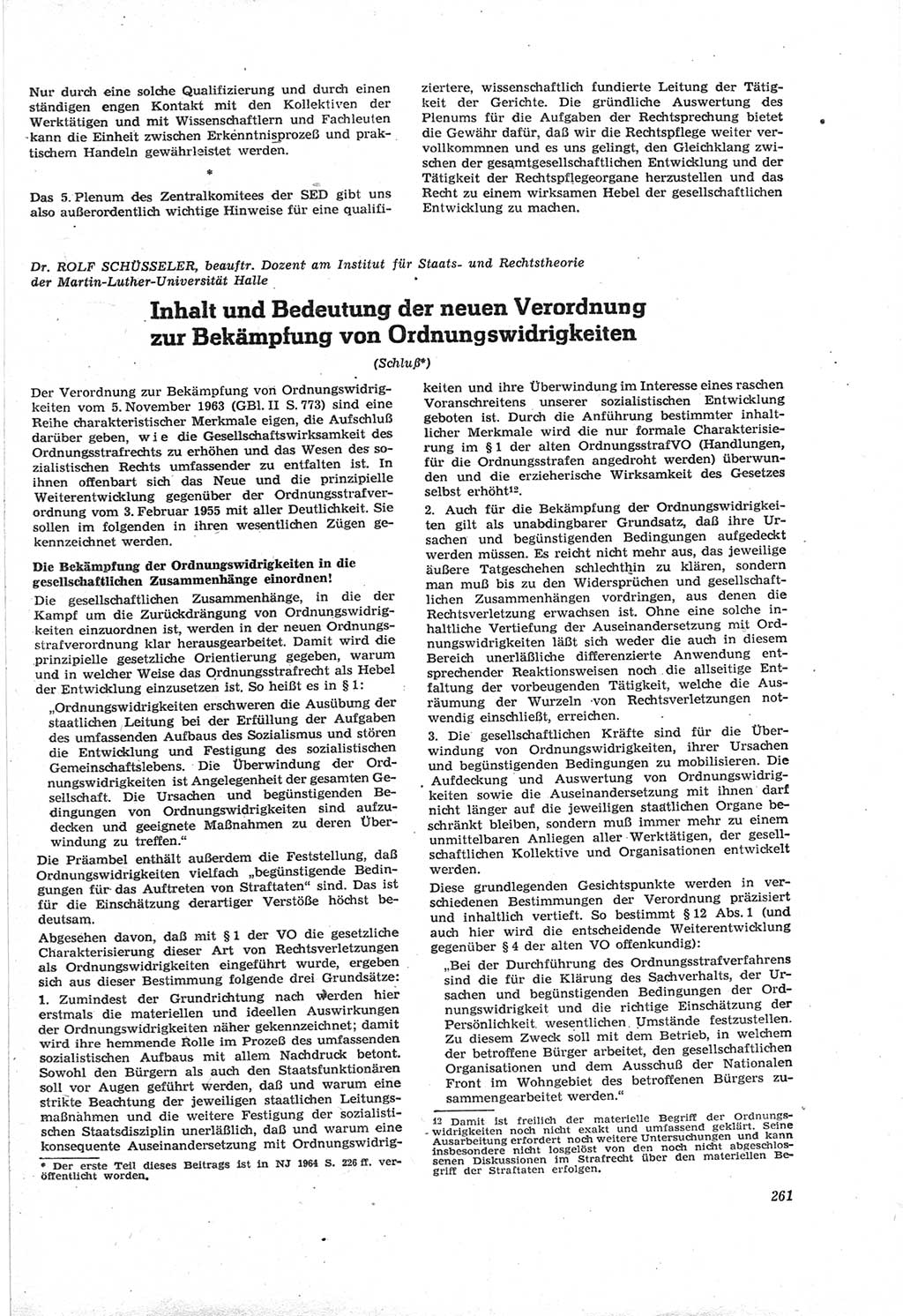 Neue Justiz (NJ), Zeitschrift für Recht und Rechtswissenschaft [Deutsche Demokratische Republik (DDR)], 18. Jahrgang 1964, Seite 261 (NJ DDR 1964, S. 261)