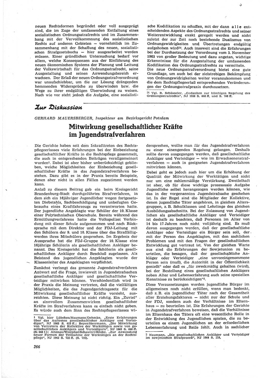 Neue Justiz (NJ), Zeitschrift für Recht und Rechtswissenschaft [Deutsche Demokratische Republik (DDR)], 18. Jahrgang 1964, Seite 266 (NJ DDR 1964, S. 266)