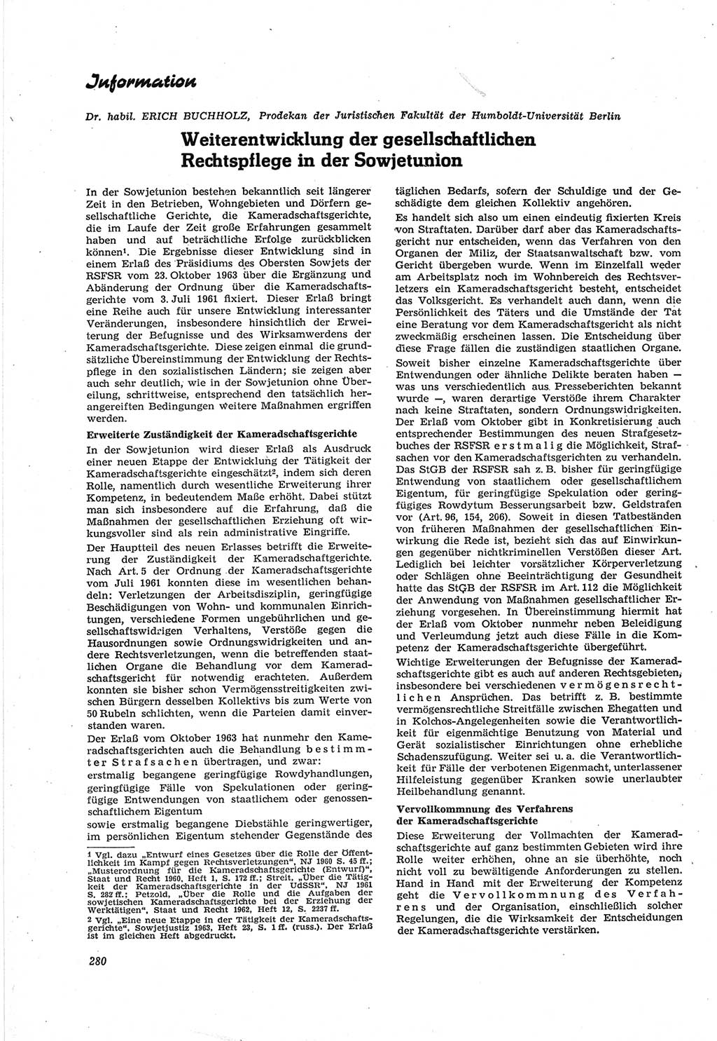 Neue Justiz (NJ), Zeitschrift für Recht und Rechtswissenschaft [Deutsche Demokratische Republik (DDR)], 18. Jahrgang 1964, Seite 280 (NJ DDR 1964, S. 280)