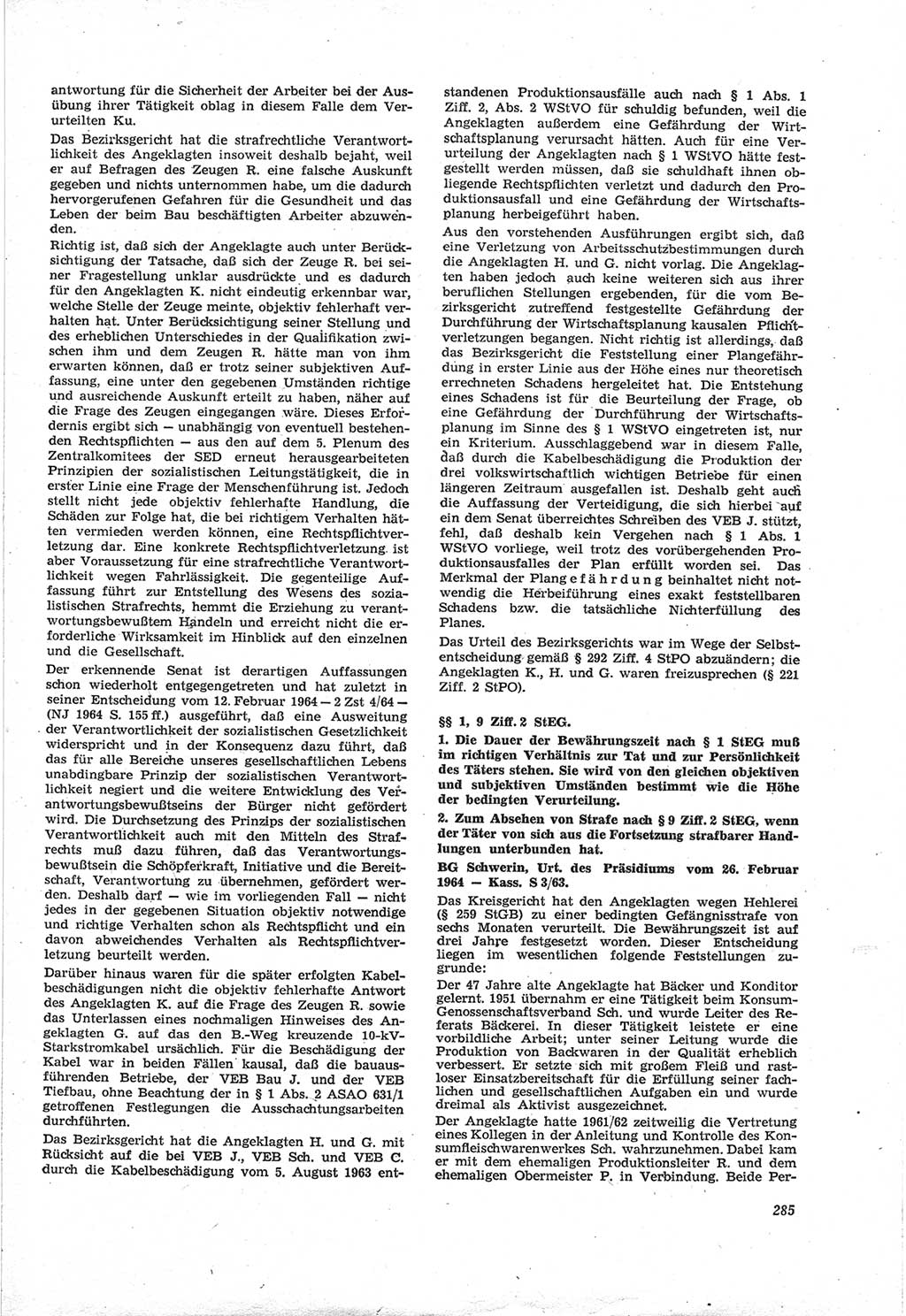 Neue Justiz (NJ), Zeitschrift für Recht und Rechtswissenschaft [Deutsche Demokratische Republik (DDR)], 18. Jahrgang 1964, Seite 285 (NJ DDR 1964, S. 285)