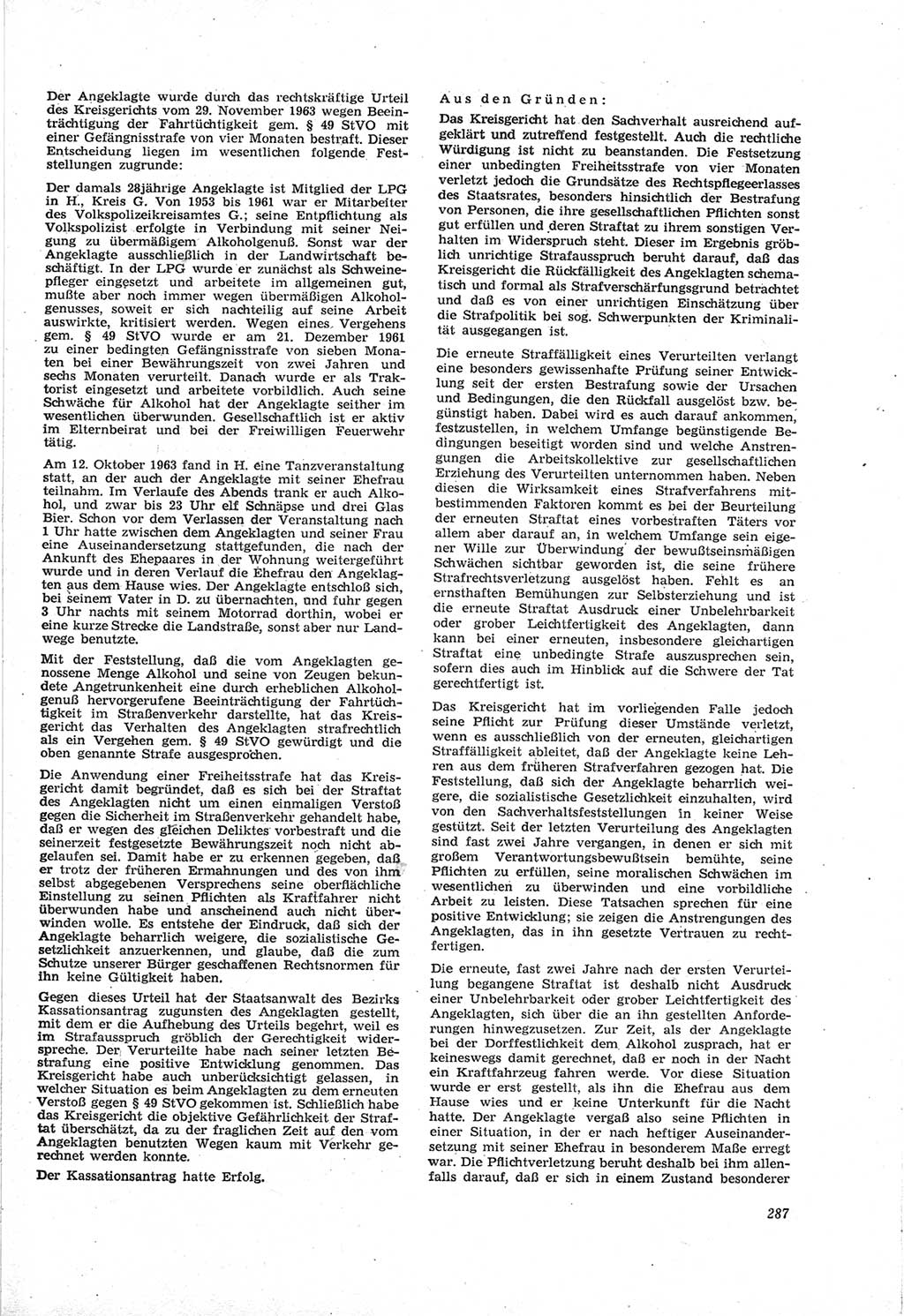 Neue Justiz (NJ), Zeitschrift für Recht und Rechtswissenschaft [Deutsche Demokratische Republik (DDR)], 18. Jahrgang 1964, Seite 287 (NJ DDR 1964, S. 287)