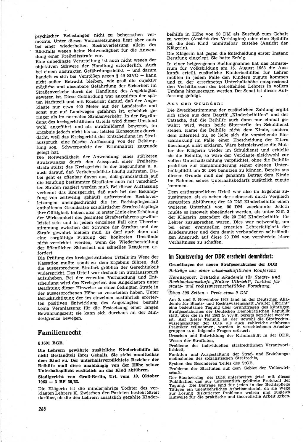 Neue Justiz (NJ), Zeitschrift für Recht und Rechtswissenschaft [Deutsche Demokratische Republik (DDR)], 18. Jahrgang 1964, Seite 288 (NJ DDR 1964, S. 288)