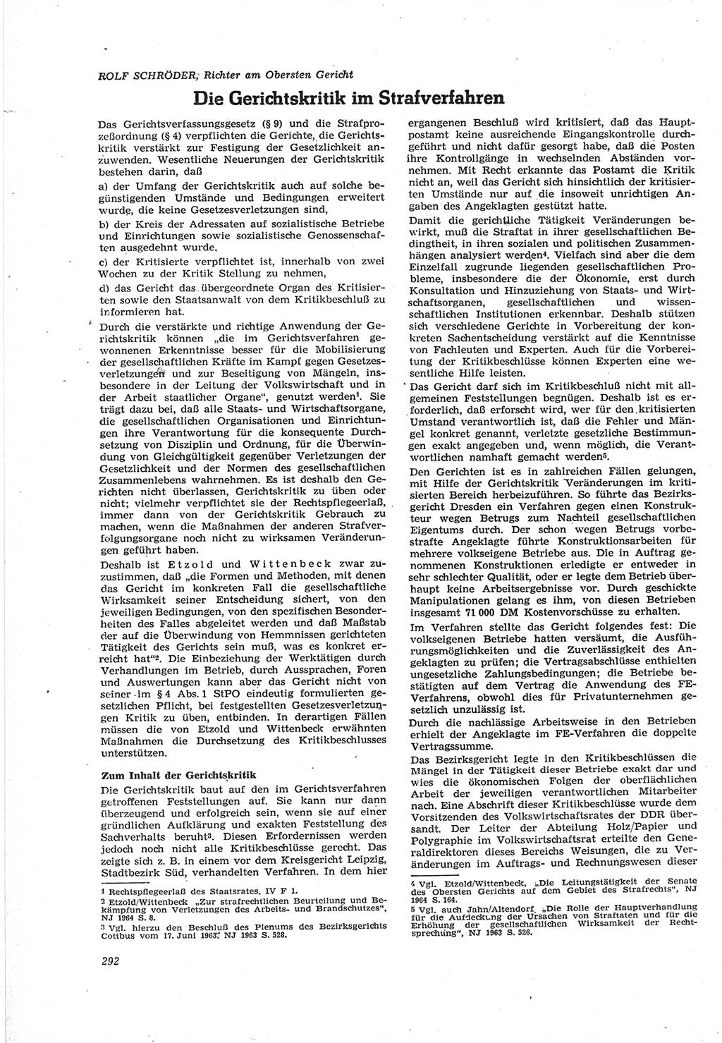Neue Justiz (NJ), Zeitschrift für Recht und Rechtswissenschaft [Deutsche Demokratische Republik (DDR)], 18. Jahrgang 1964, Seite 292 (NJ DDR 1964, S. 292)