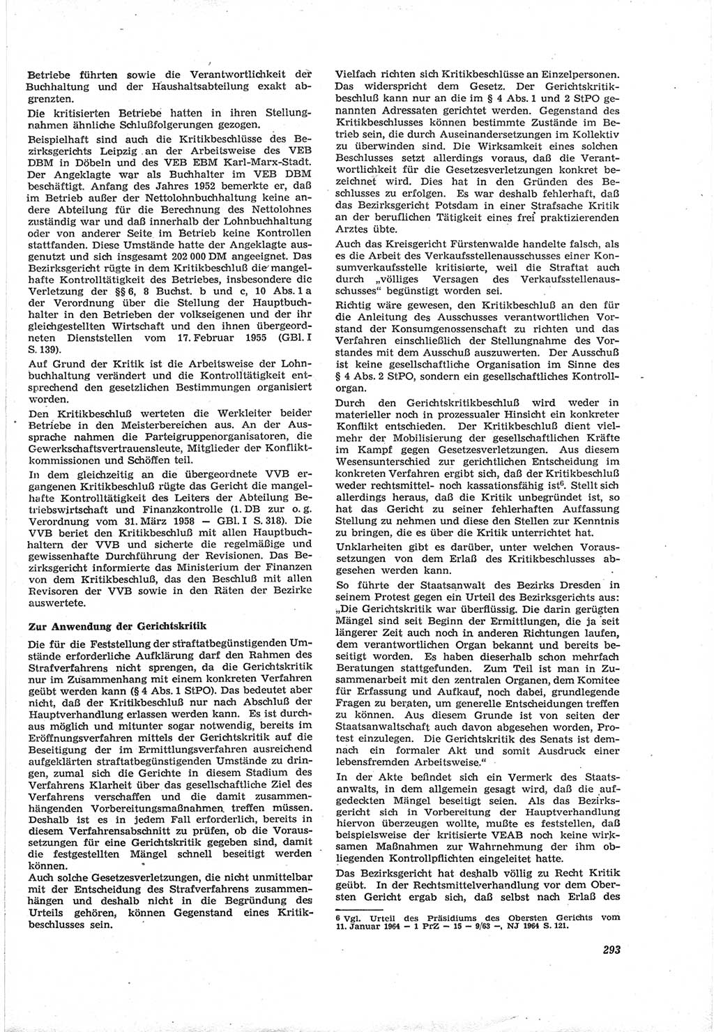 Neue Justiz (NJ), Zeitschrift für Recht und Rechtswissenschaft [Deutsche Demokratische Republik (DDR)], 18. Jahrgang 1964, Seite 293 (NJ DDR 1964, S. 293)