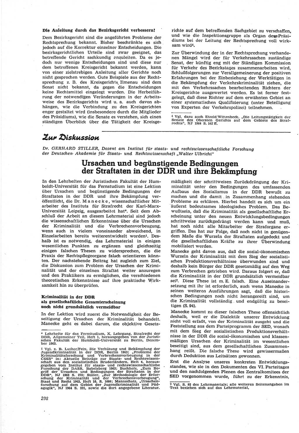 Neue Justiz (NJ), Zeitschrift für Recht und Rechtswissenschaft [Deutsche Demokratische Republik (DDR)], 18. Jahrgang 1964, Seite 298 (NJ DDR 1964, S. 298)