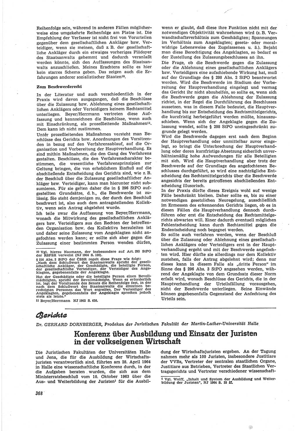 Neue Justiz (NJ), Zeitschrift für Recht und Rechtswissenschaft [Deutsche Demokratische Republik (DDR)], 18. Jahrgang 1964, Seite 368 (NJ DDR 1964, S. 368)