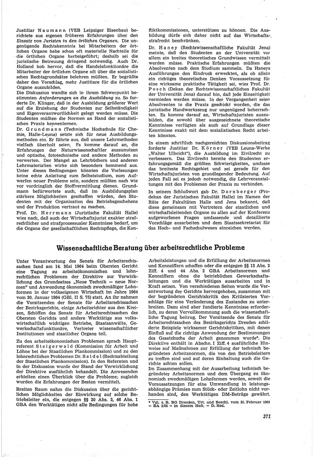 Neue Justiz (NJ), Zeitschrift für Recht und Rechtswissenschaft [Deutsche Demokratische Republik (DDR)], 18. Jahrgang 1964, Seite 371 (NJ DDR 1964, S. 371)