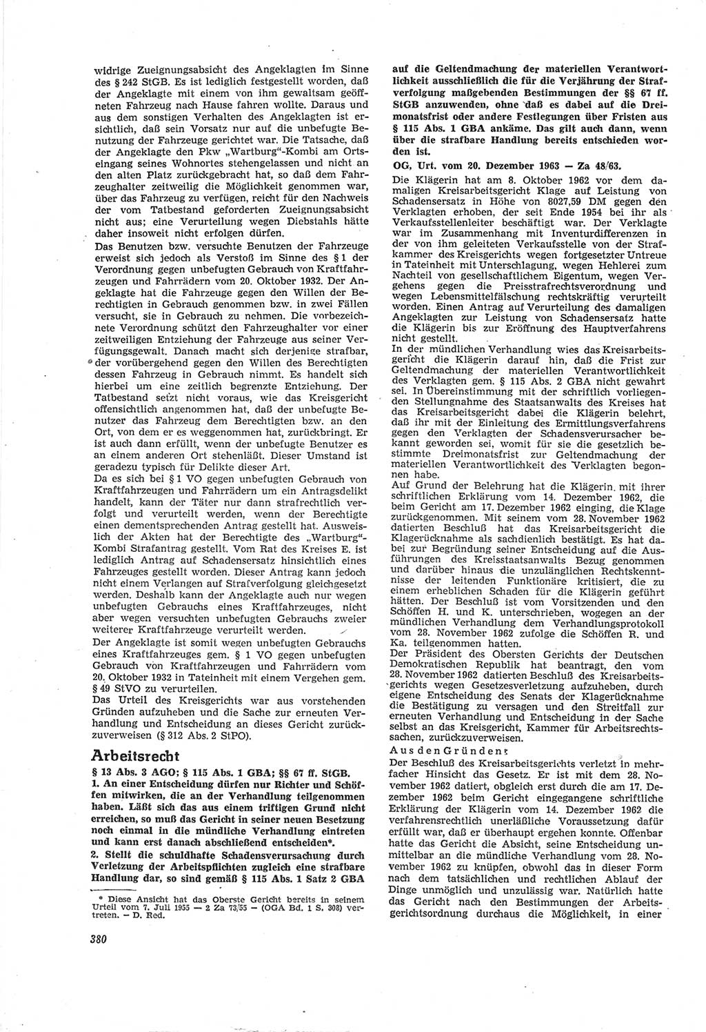 Neue Justiz (NJ), Zeitschrift für Recht und Rechtswissenschaft [Deutsche Demokratische Republik (DDR)], 18. Jahrgang 1964, Seite 380 (NJ DDR 1964, S. 380)