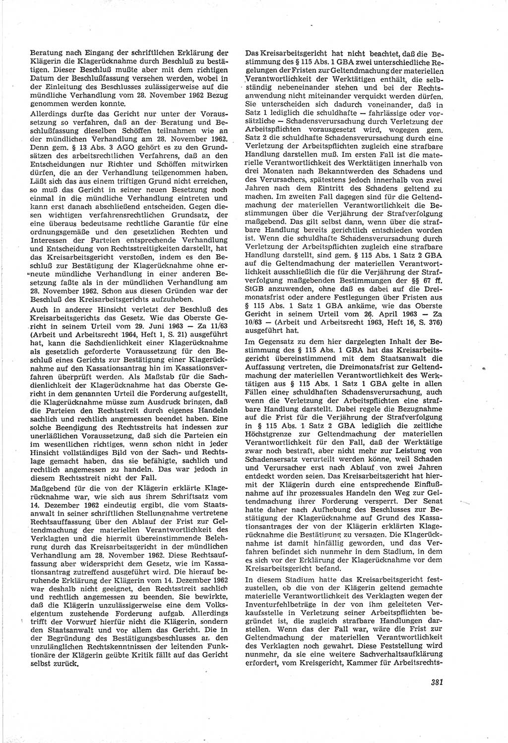 Neue Justiz (NJ), Zeitschrift für Recht und Rechtswissenschaft [Deutsche Demokratische Republik (DDR)], 18. Jahrgang 1964, Seite 381 (NJ DDR 1964, S. 381)
