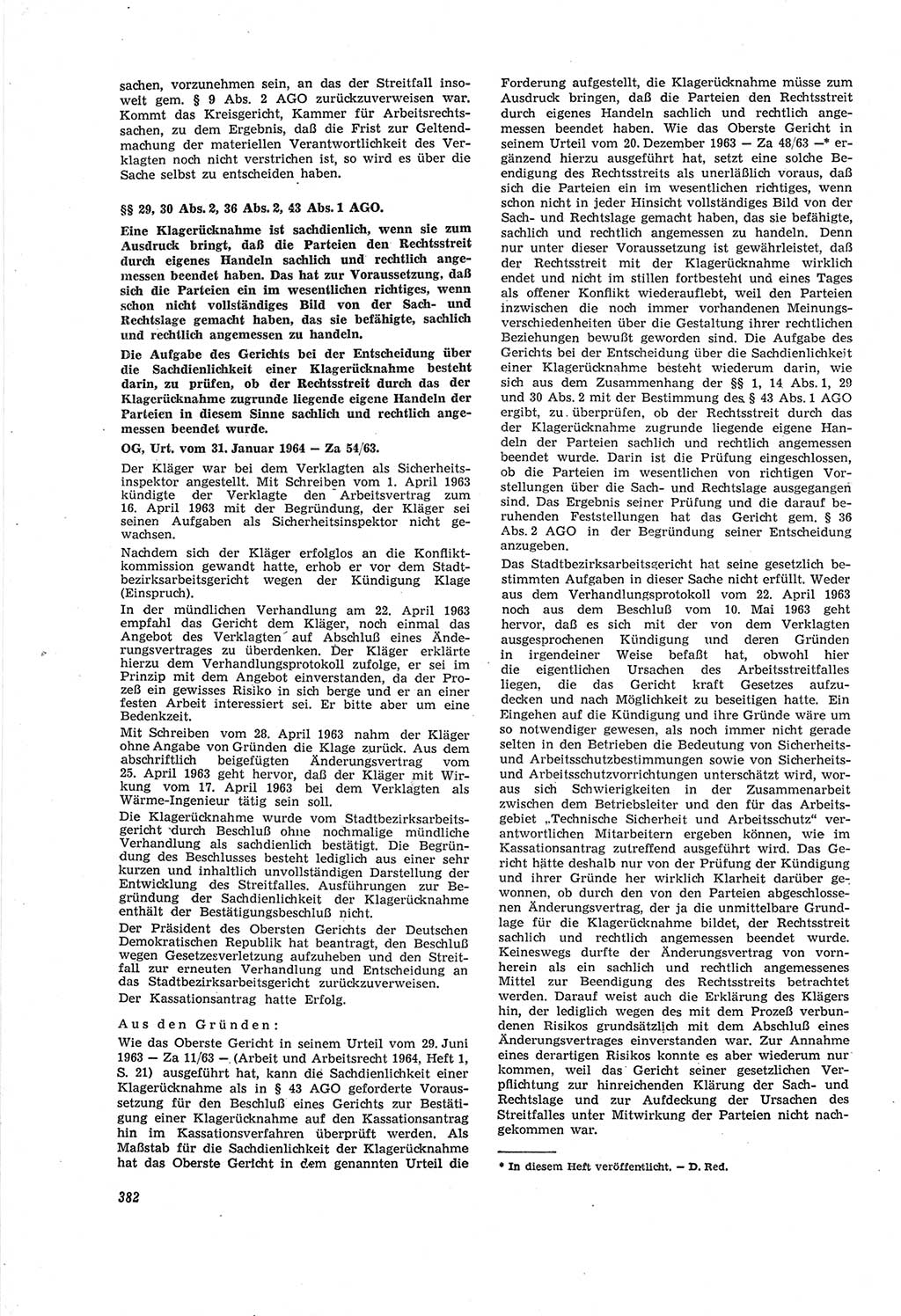 Neue Justiz (NJ), Zeitschrift für Recht und Rechtswissenschaft [Deutsche Demokratische Republik (DDR)], 18. Jahrgang 1964, Seite 382 (NJ DDR 1964, S. 382)