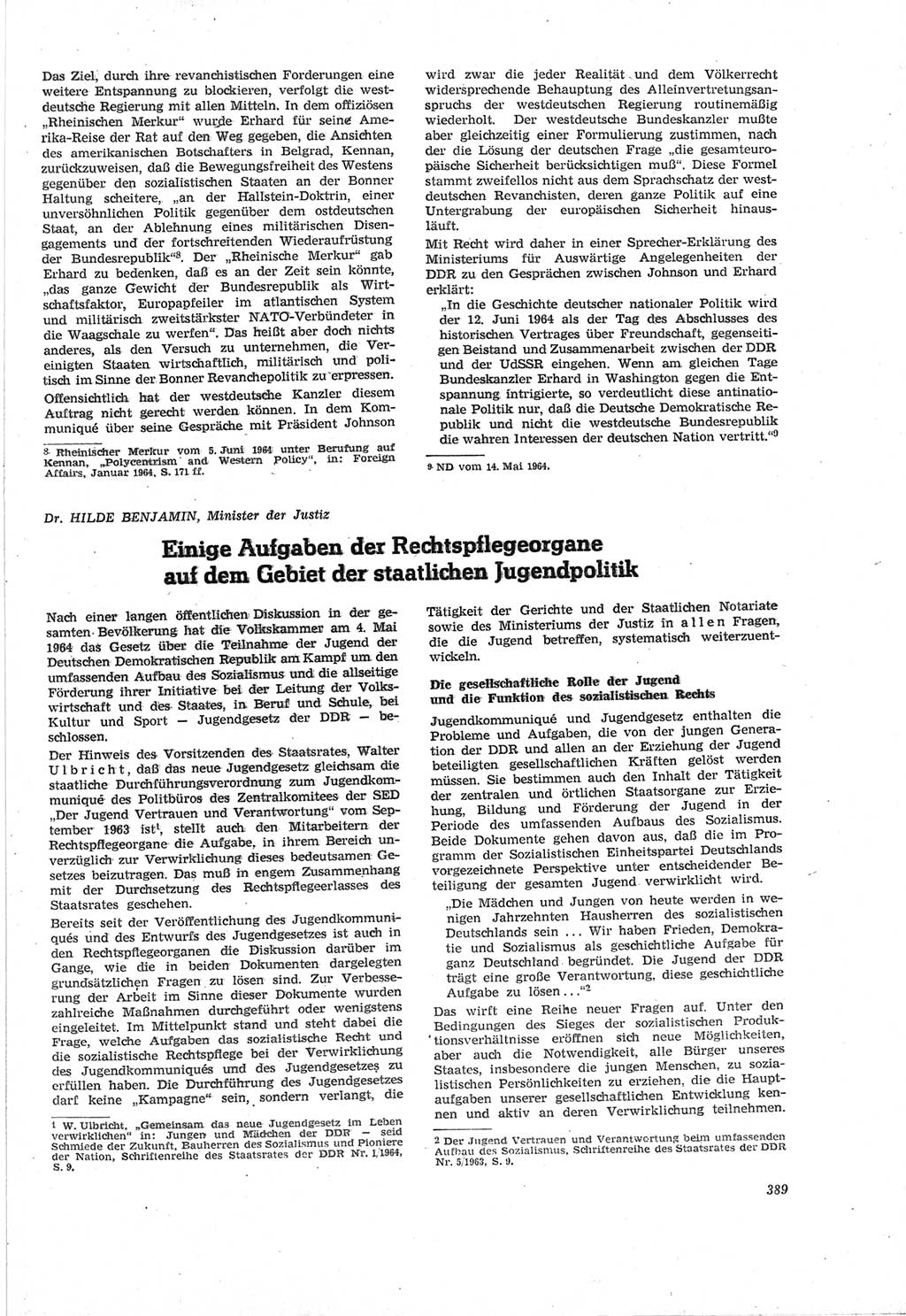 Neue Justiz (NJ), Zeitschrift für Recht und Rechtswissenschaft [Deutsche Demokratische Republik (DDR)], 18. Jahrgang 1964, Seite 389 (NJ DDR 1964, S. 389)