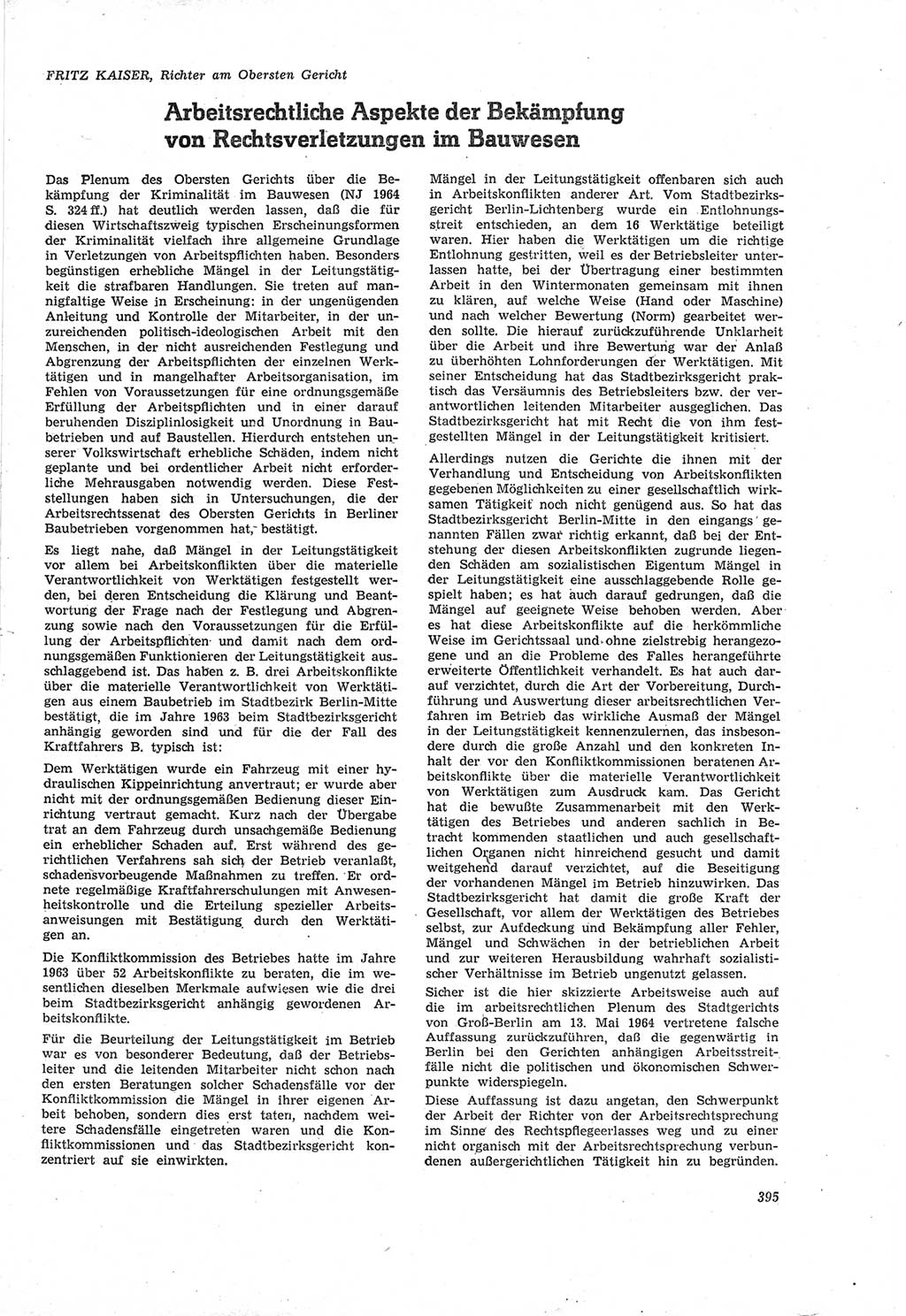Neue Justiz (NJ), Zeitschrift für Recht und Rechtswissenschaft [Deutsche Demokratische Republik (DDR)], 18. Jahrgang 1964, Seite 395 (NJ DDR 1964, S. 395)