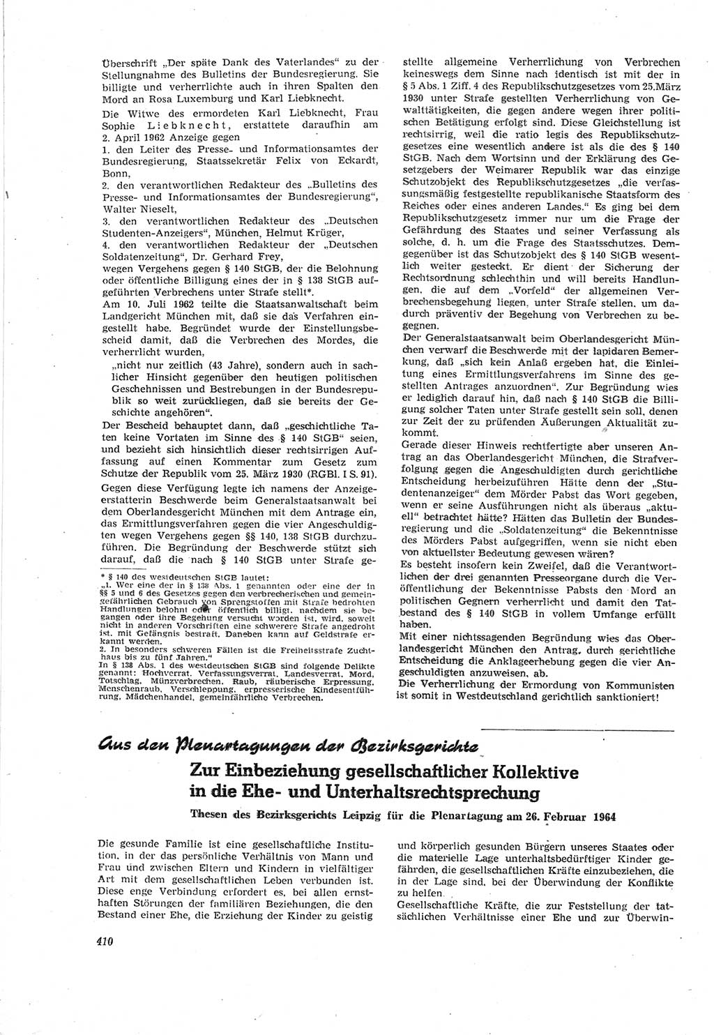Neue Justiz (NJ), Zeitschrift für Recht und Rechtswissenschaft [Deutsche Demokratische Republik (DDR)], 18. Jahrgang 1964, Seite 410 (NJ DDR 1964, S. 410)