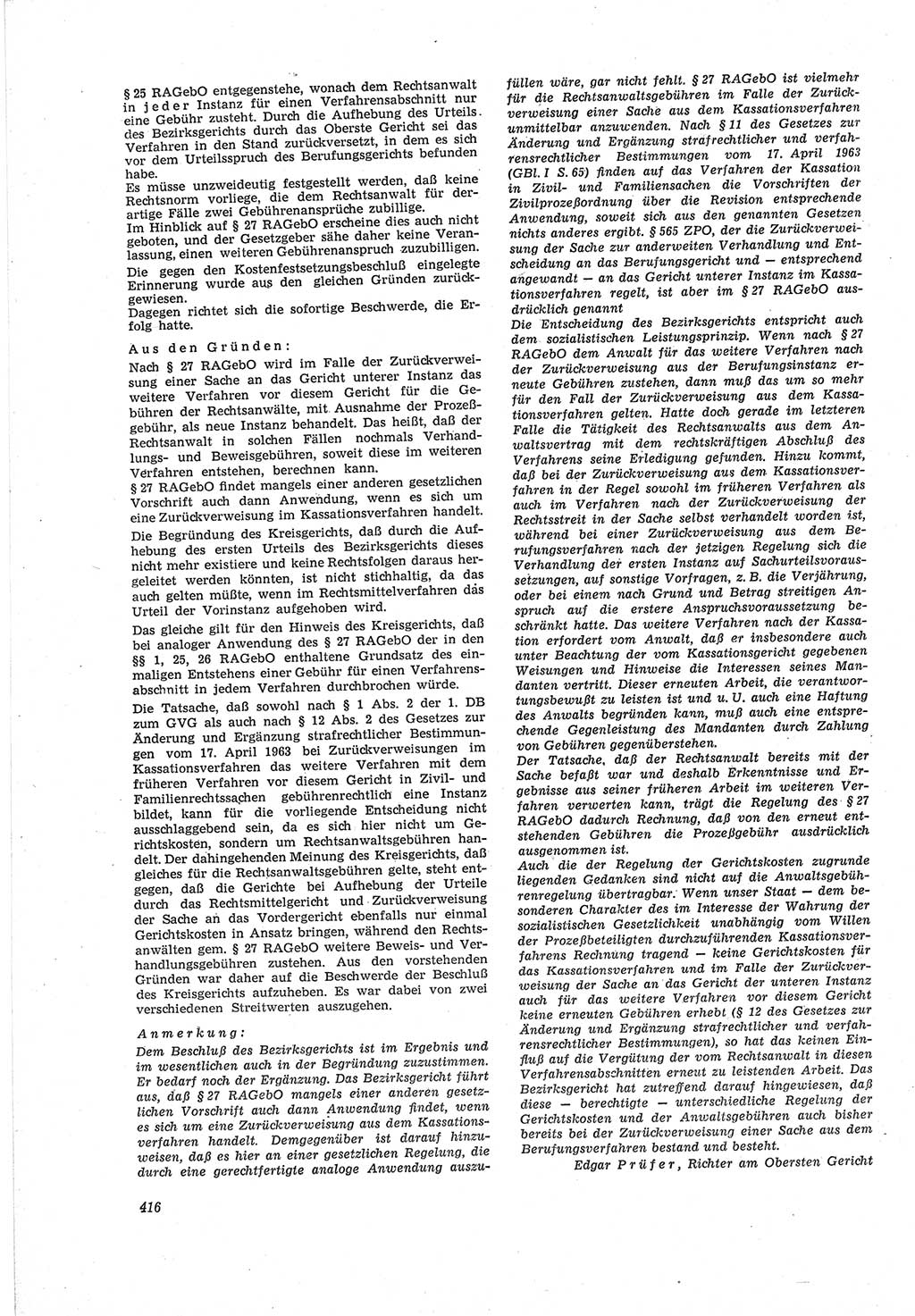 Neue Justiz (NJ), Zeitschrift für Recht und Rechtswissenschaft [Deutsche Demokratische Republik (DDR)], 18. Jahrgang 1964, Seite 416 (NJ DDR 1964, S. 416)