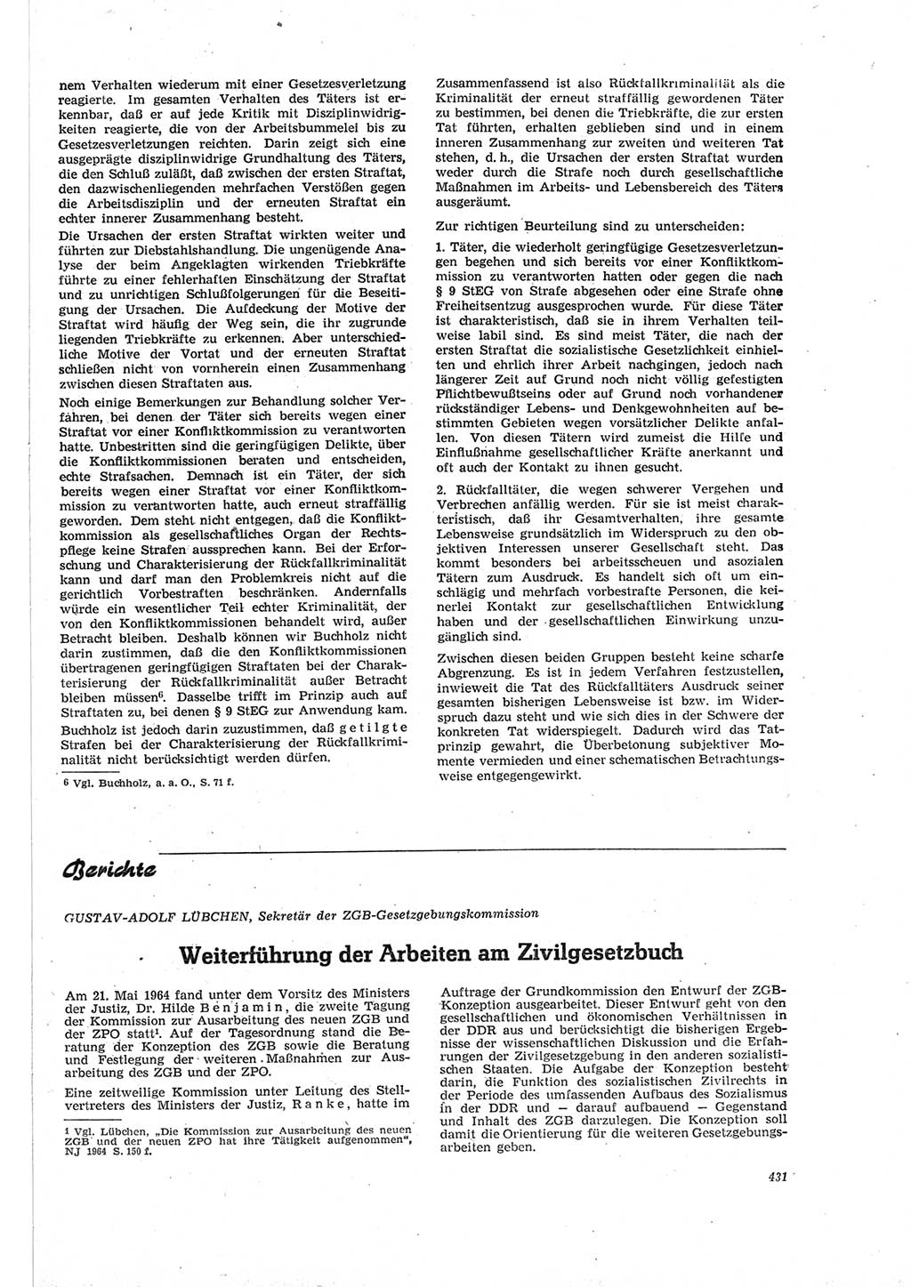 Neue Justiz (NJ), Zeitschrift für Recht und Rechtswissenschaft [Deutsche Demokratische Republik (DDR)], 18. Jahrgang 1964, Seite 431 (NJ DDR 1964, S. 431)