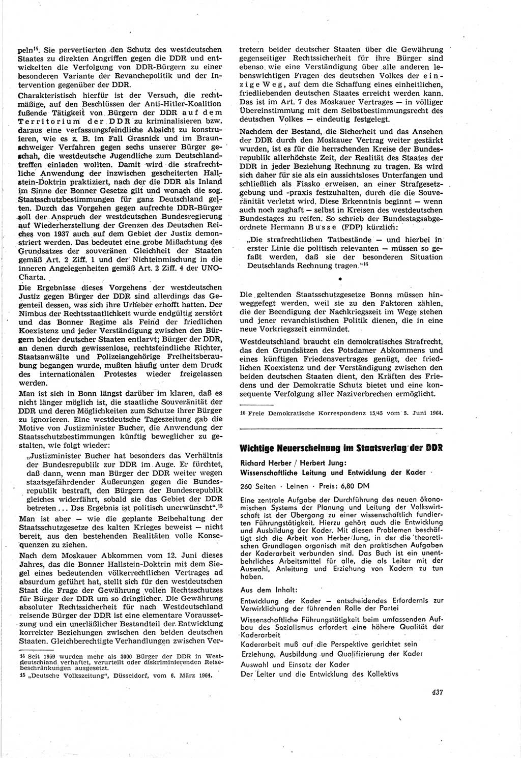 Neue Justiz (NJ), Zeitschrift für Recht und Rechtswissenschaft [Deutsche Demokratische Republik (DDR)], 18. Jahrgang 1964, Seite 437 (NJ DDR 1964, S. 437)