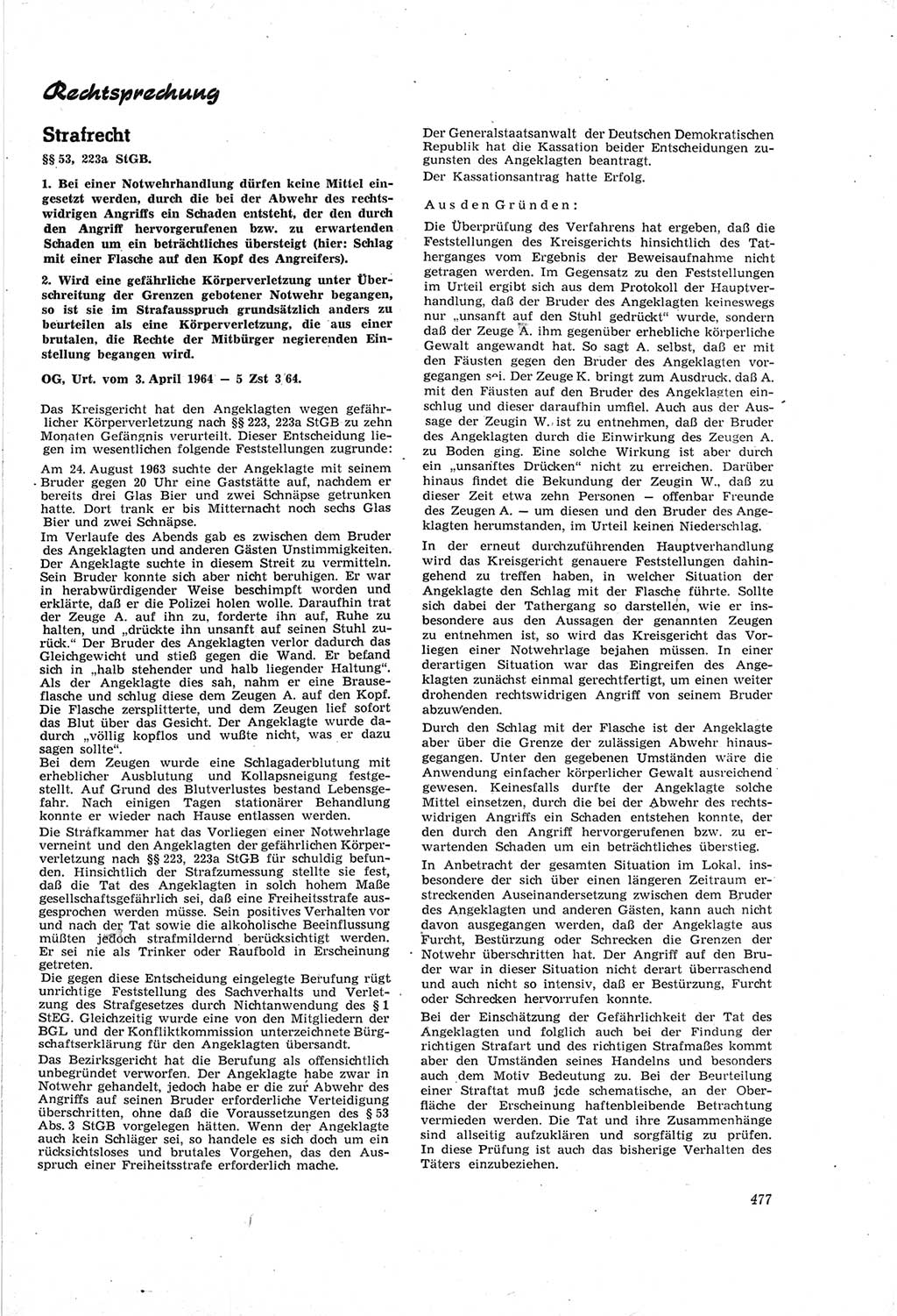 Neue Justiz (NJ), Zeitschrift für Recht und Rechtswissenschaft [Deutsche Demokratische Republik (DDR)], 18. Jahrgang 1964, Seite 477 (NJ DDR 1964, S. 477)