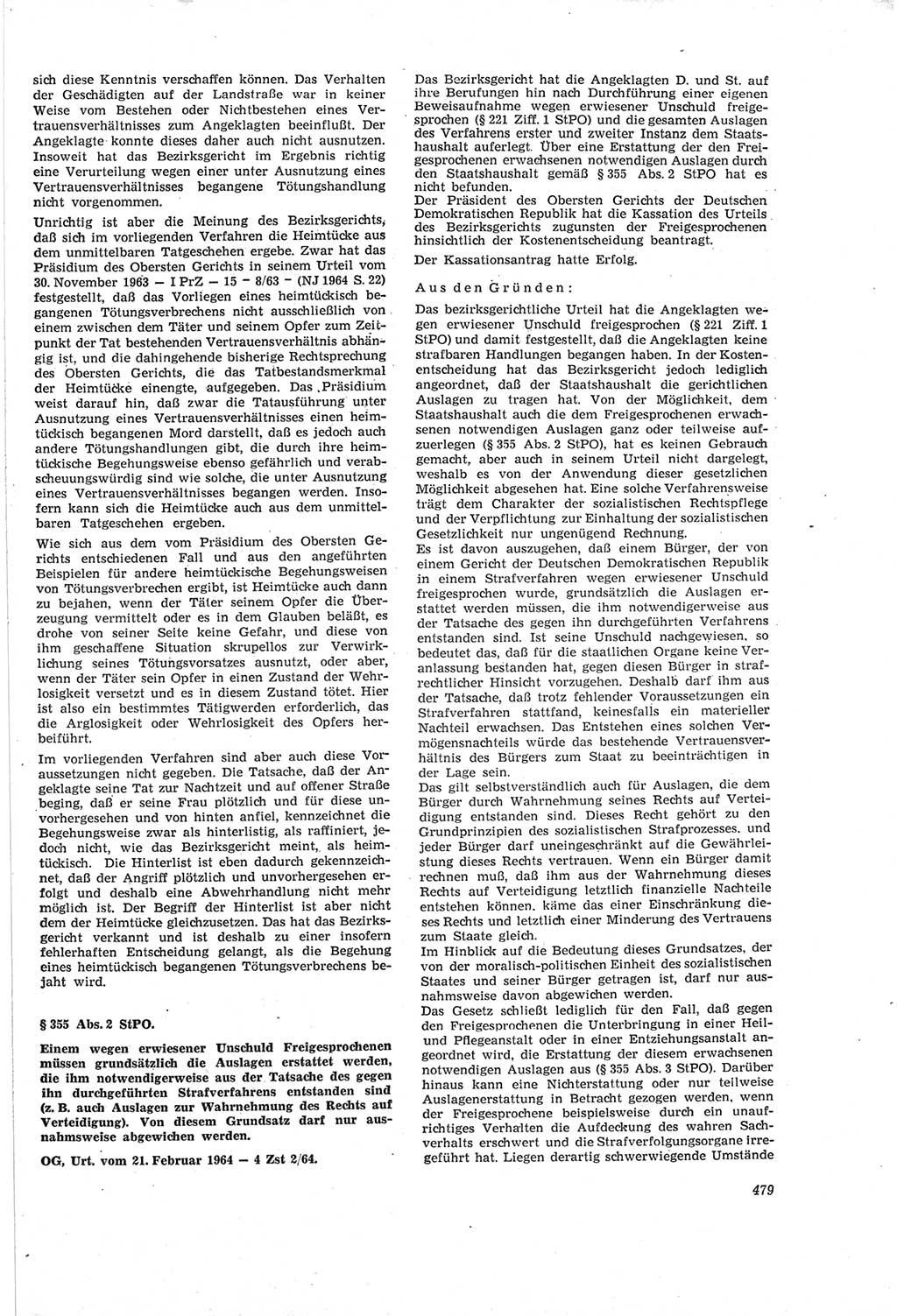 Neue Justiz (NJ), Zeitschrift für Recht und Rechtswissenschaft [Deutsche Demokratische Republik (DDR)], 18. Jahrgang 1964, Seite 479 (NJ DDR 1964, S. 479)