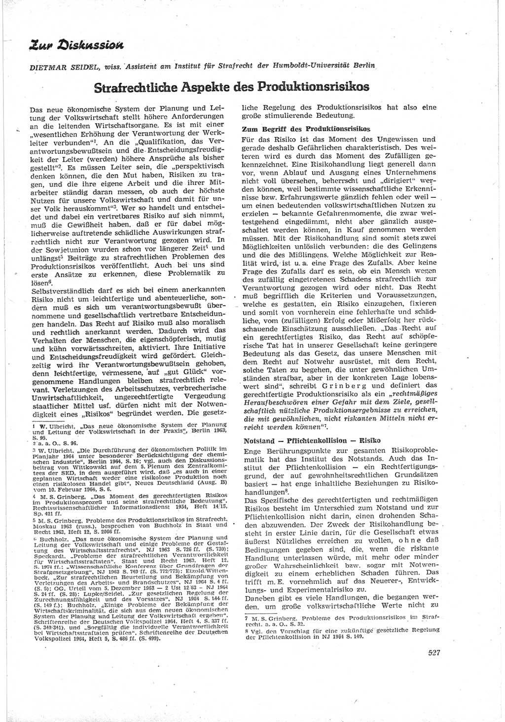 Neue Justiz (NJ), Zeitschrift für Recht und Rechtswissenschaft [Deutsche Demokratische Republik (DDR)], 18. Jahrgang 1964, Seite 527 (NJ DDR 1964, S. 527)