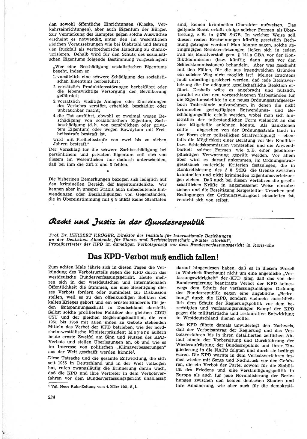 Neue Justiz (NJ), Zeitschrift für Recht und Rechtswissenschaft [Deutsche Demokratische Republik (DDR)], 18. Jahrgang 1964, Seite 534 (NJ DDR 1964, S. 534)