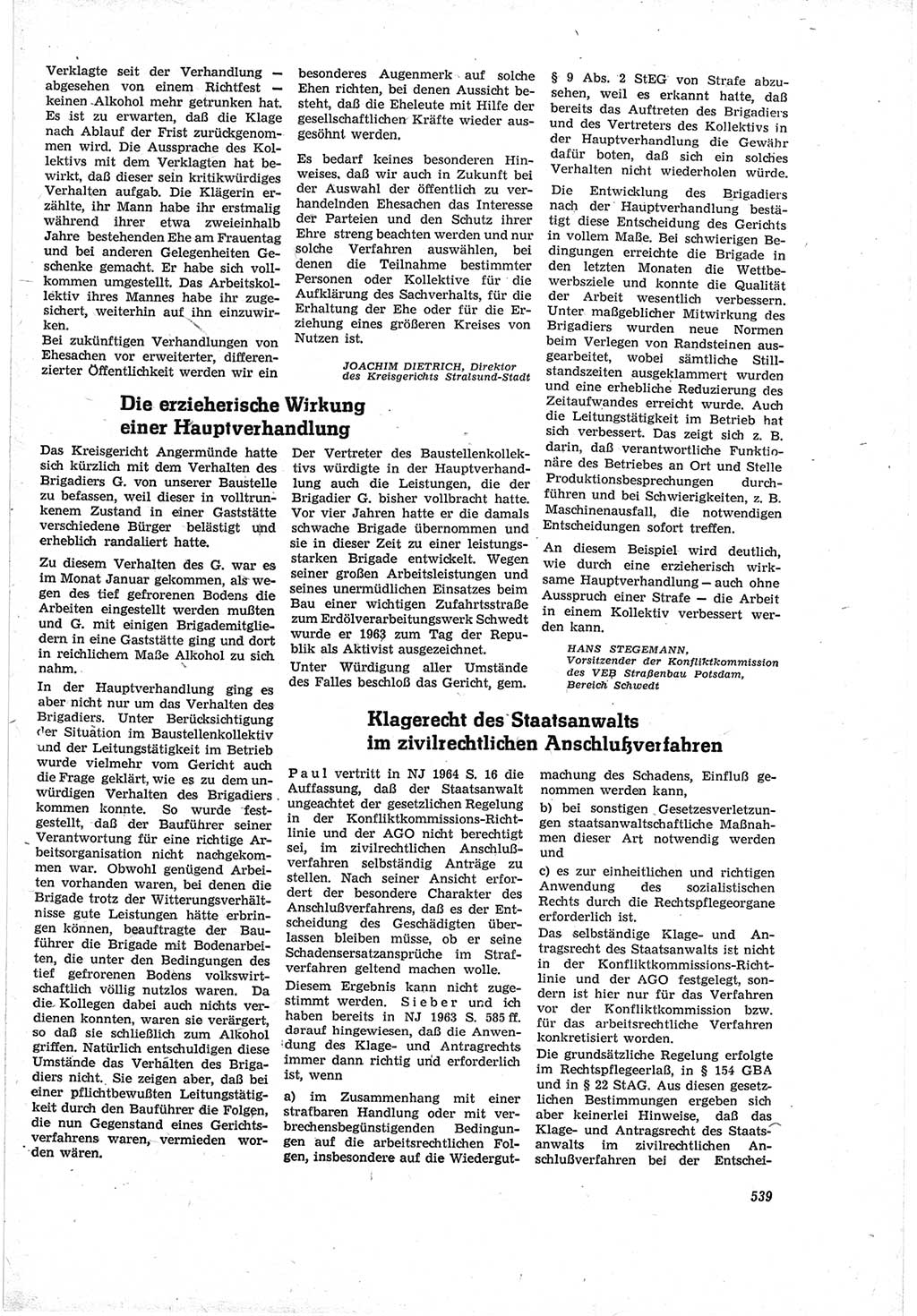Neue Justiz (NJ), Zeitschrift für Recht und Rechtswissenschaft [Deutsche Demokratische Republik (DDR)], 18. Jahrgang 1964, Seite 539 (NJ DDR 1964, S. 539)