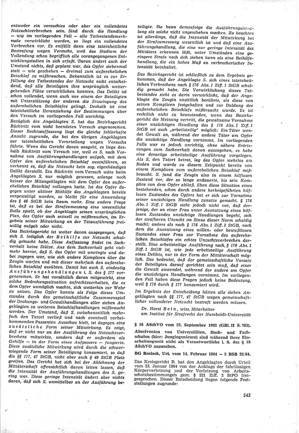 Neue Justiz (NJ), Zeitschrift für Recht und Rechtswissenschaft [Deutsche Demokratische Republik (DDR)], 18. Jahrgang 1964, Seite 543 (NJ DDR 1964, S. 543)